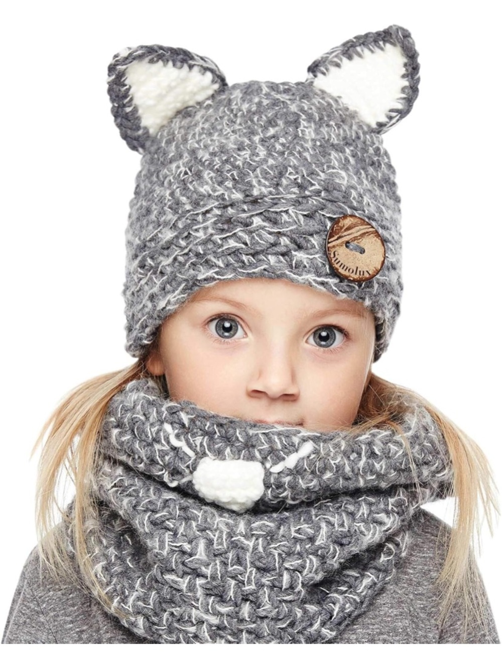 Winter Kids Cat Animal Hats Knitted Coif Hood Scarf Beanies